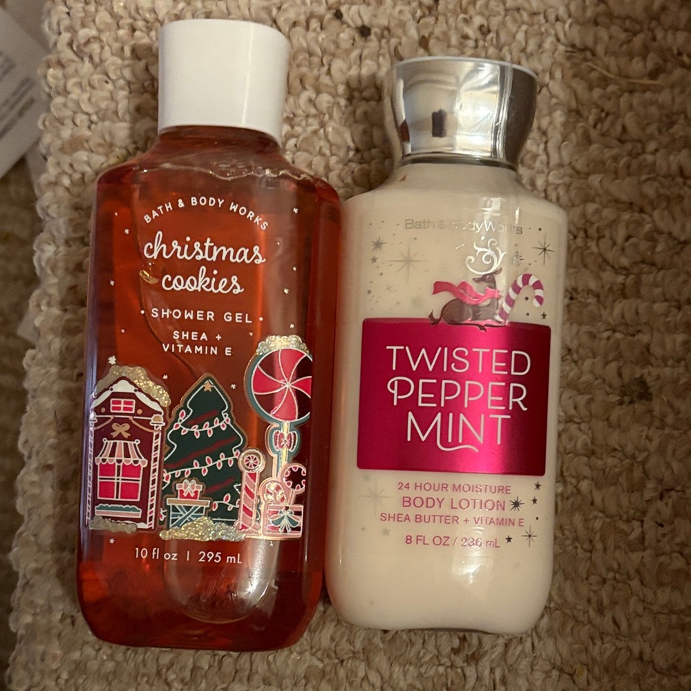 Bath and body works set in Christmas cookies and twisted peppermint